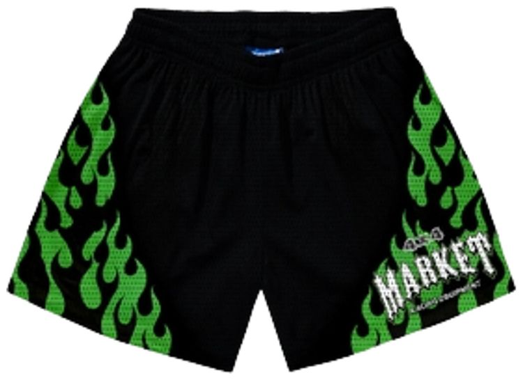 Market Toxic Flames Mesh Shorts BlackGreen