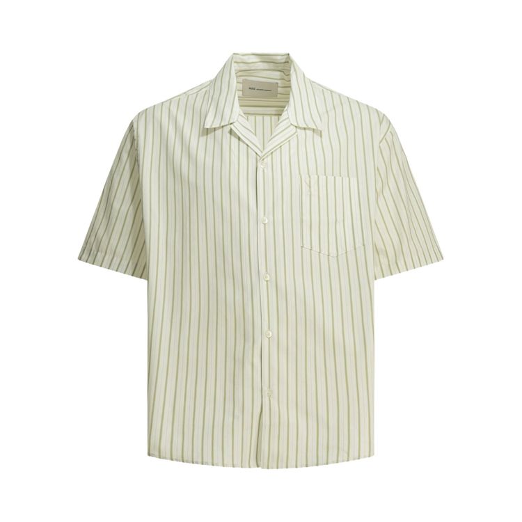 Ami Short Sleeve Boxy Shirt With Camp Collar and Embossed Ami De Coeur BlancMatcha