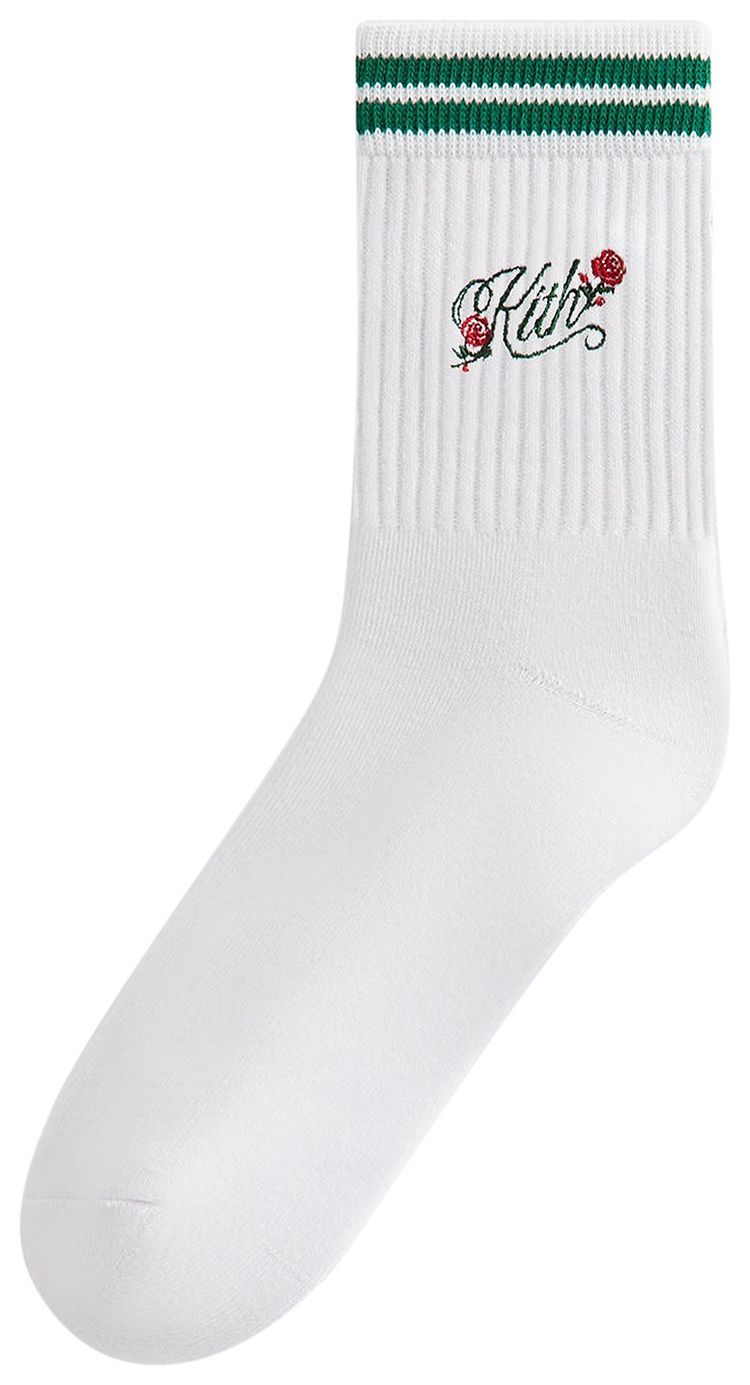 Kith Double Striped Floral Cotton Mid Crew Socks Conifer