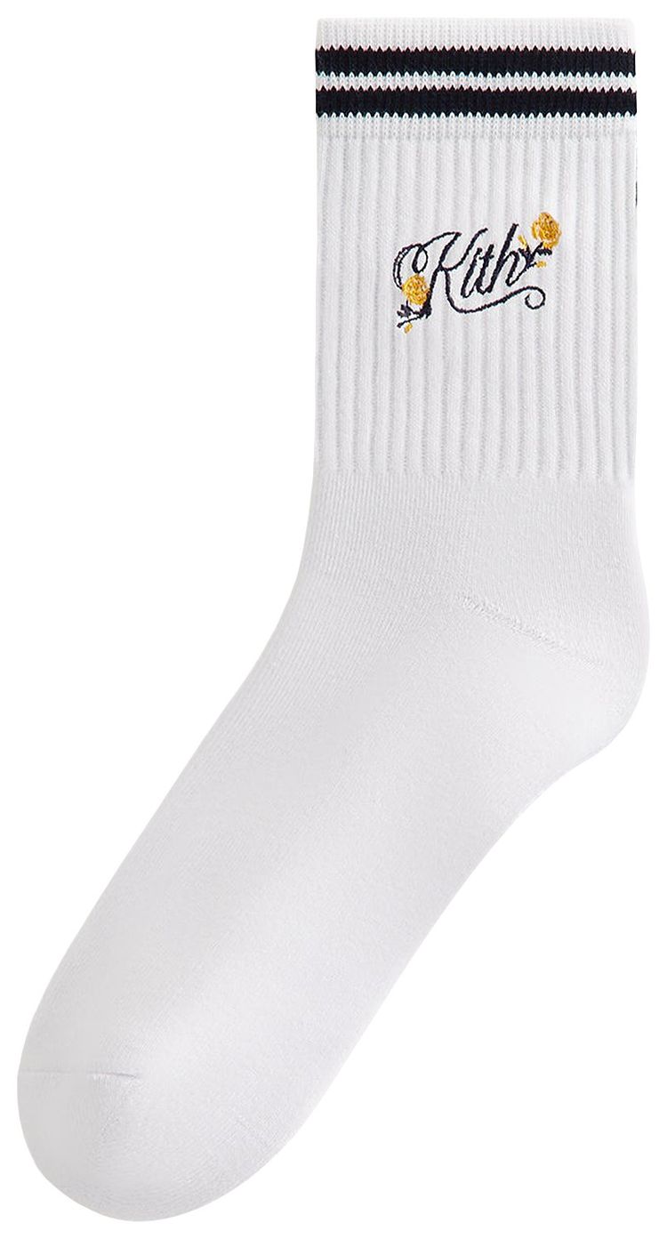 Kith Double Striped Floral Cotton Mid Crew Socks Nocturnal