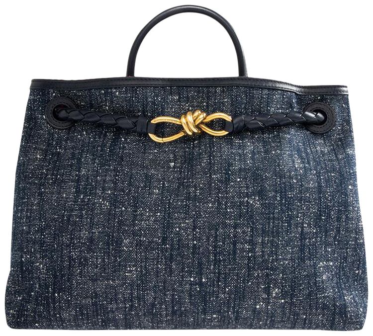Bottega Veneta Medium Andiamo Denim Bag NavyWhiteOrange