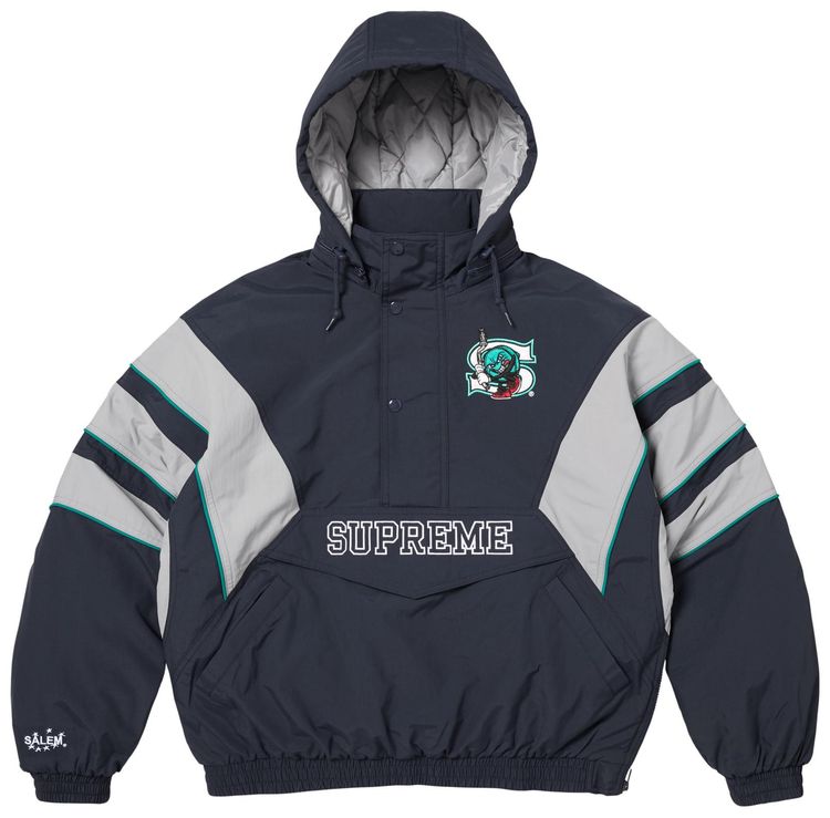 Supreme x Salem Half Zip Stadium Jacket Navy