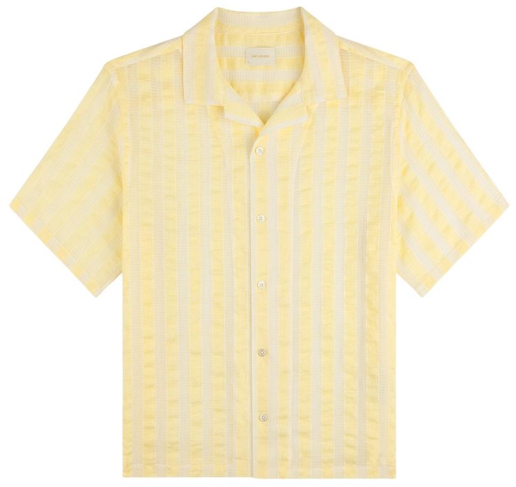 Aime Leon Dore Linen Blend Striped Camp Shirt WhiteYellow Stripe