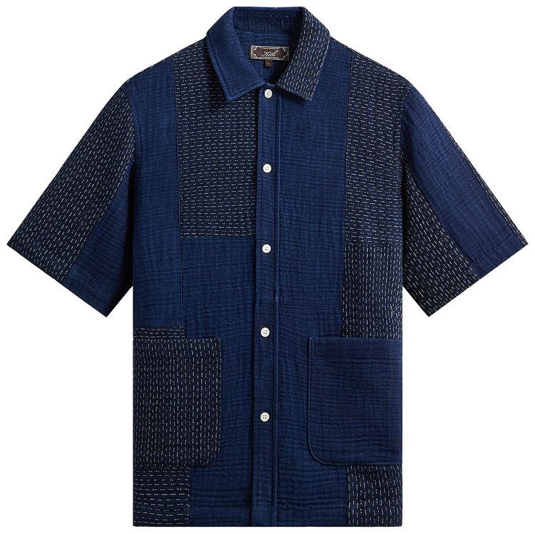 Kith Stitched Patchwork Boxy Collared Overshirt Mid Indigo