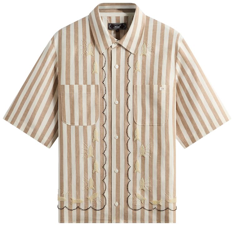 Kith Spun Silk Linen Stripe Paxton Buttondown Chai