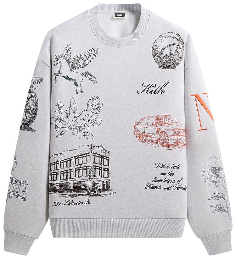 Kith New York To The World Nelson Crewneck Light Heather Grey