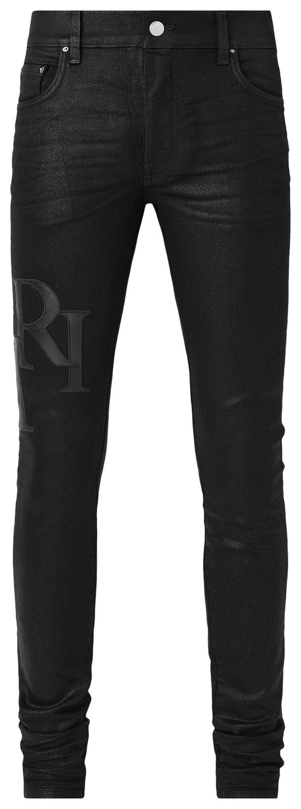 Amiri Waxed Staggered Logo Skinny Jean Black Wax