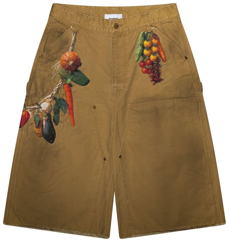 Doublet Vegetable Embroidery Cut Off Pants Beige