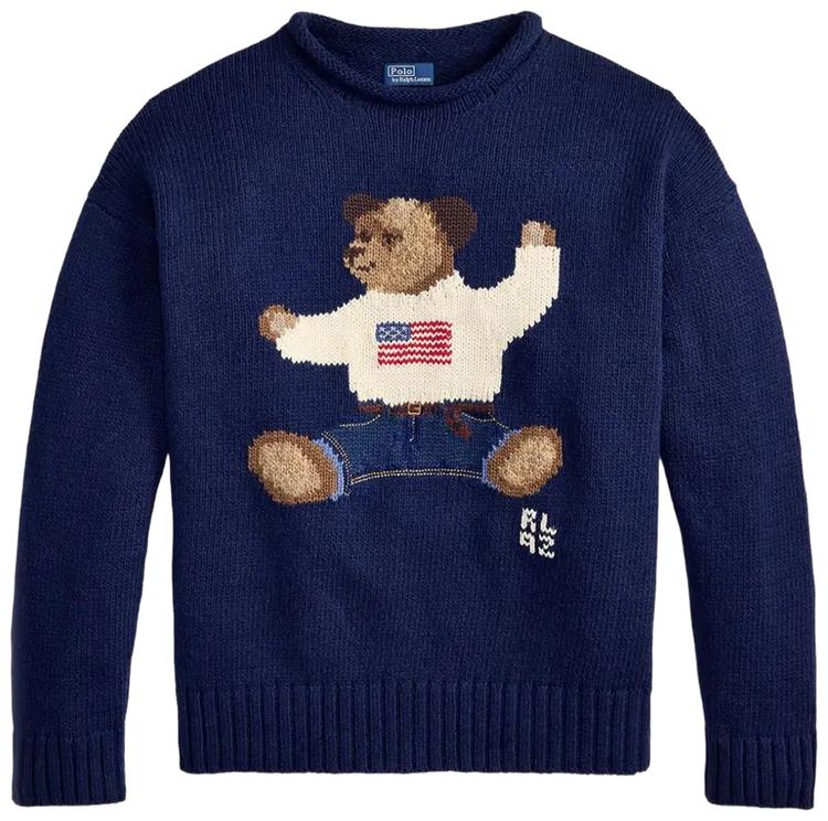 Polo Ralph Lauren Bear Long Sleeve Pullover Sweater Newport NavyMulticolor