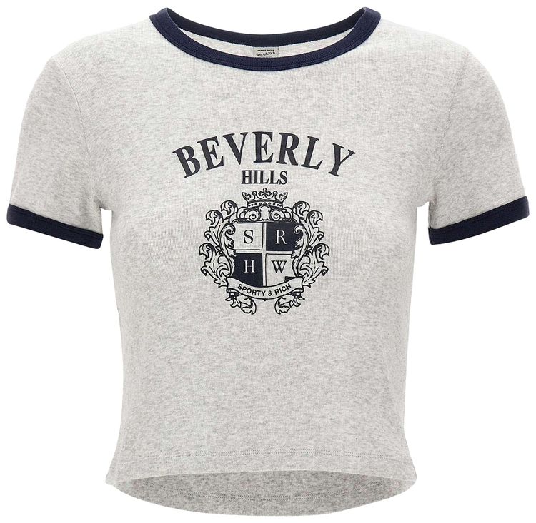 Sporty  Rich BH Crest Soft Ringer Tee Heather GreyDark Navy