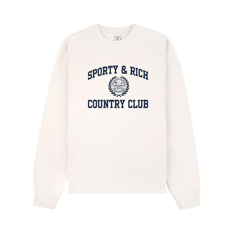 Sporty  Rich Varsity Crest Crewneck EcruNavy