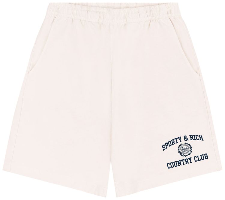 Sporty  Rich Varsity Crest Gym Short EcruNavy
