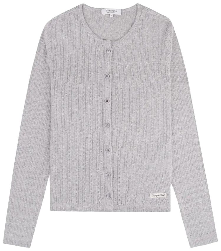 Sporty  Rich Signature Logo Pointelle Cardigan Heather GreyBlack