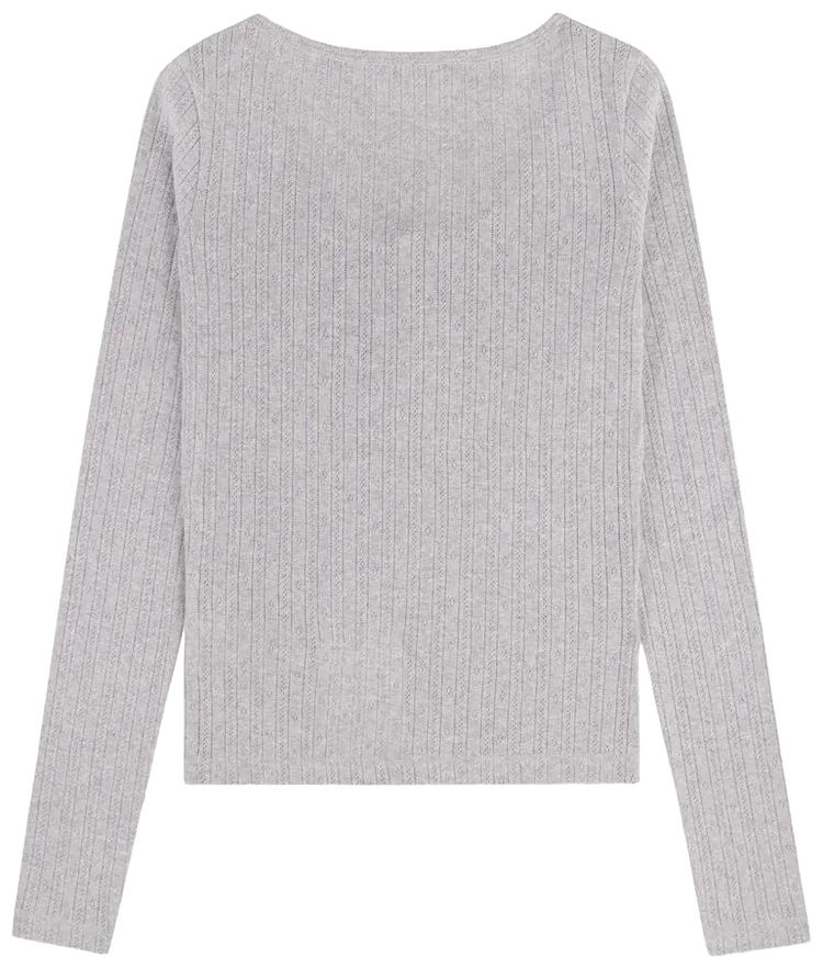 Sporty  Rich Signature Logo Pointelle Cardigan Heather GreyBlack