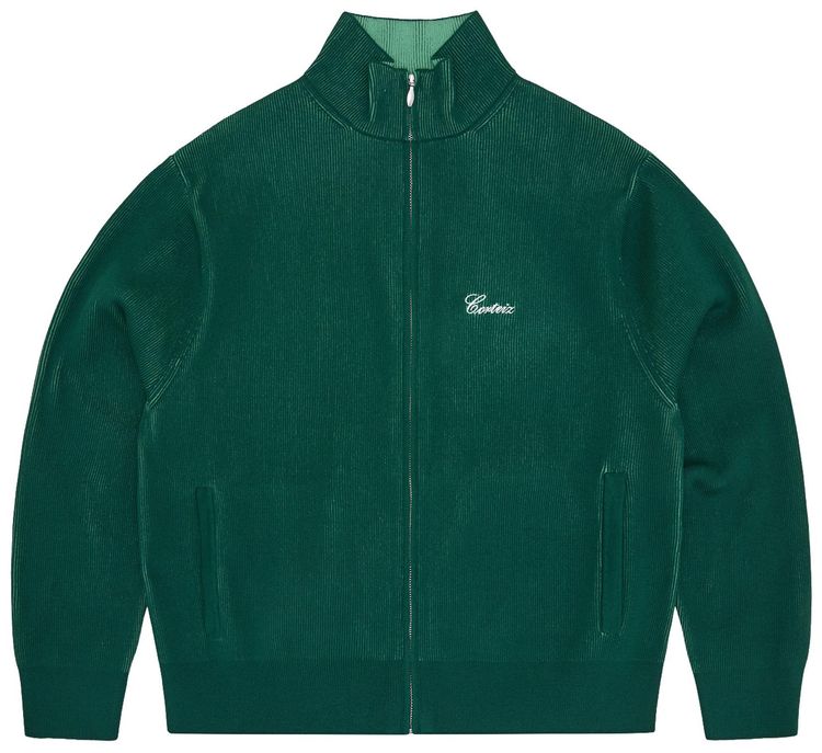 Corteiz 2 Tone Ribbed Knit Zip Up Green