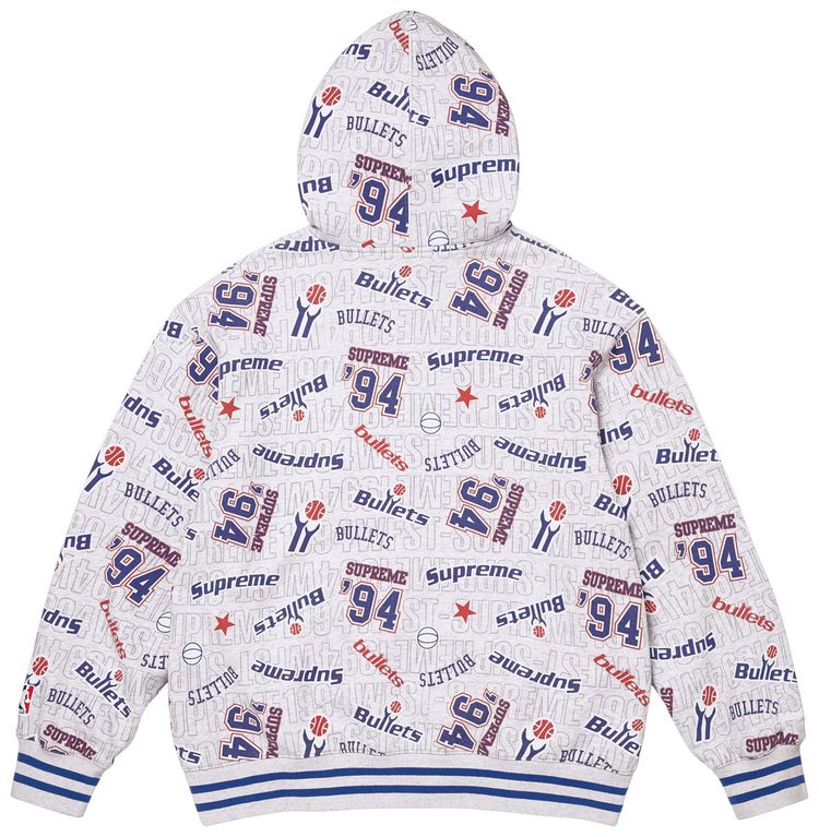 Supreme x Mitchell  Ness Teams Zip Up Hooded Sweatshirt Ash Grey
