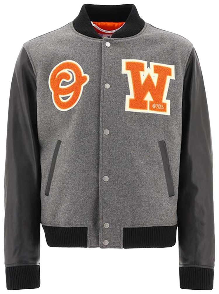 Off White Logo Lettering Bomber Jacket BlackGrey