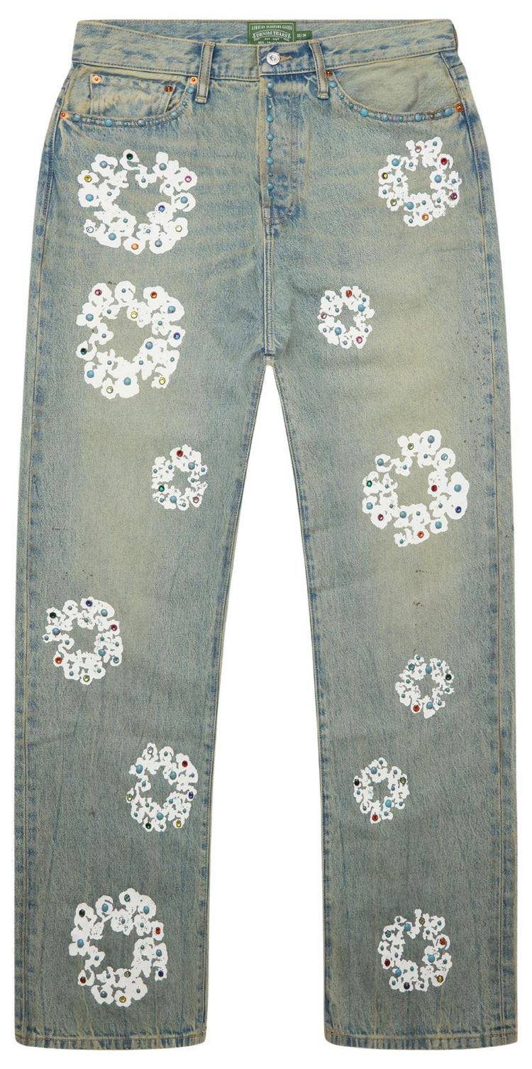 Denim Tears Baggy Studded Cotton Wreath Denim Pant Dirty Wash