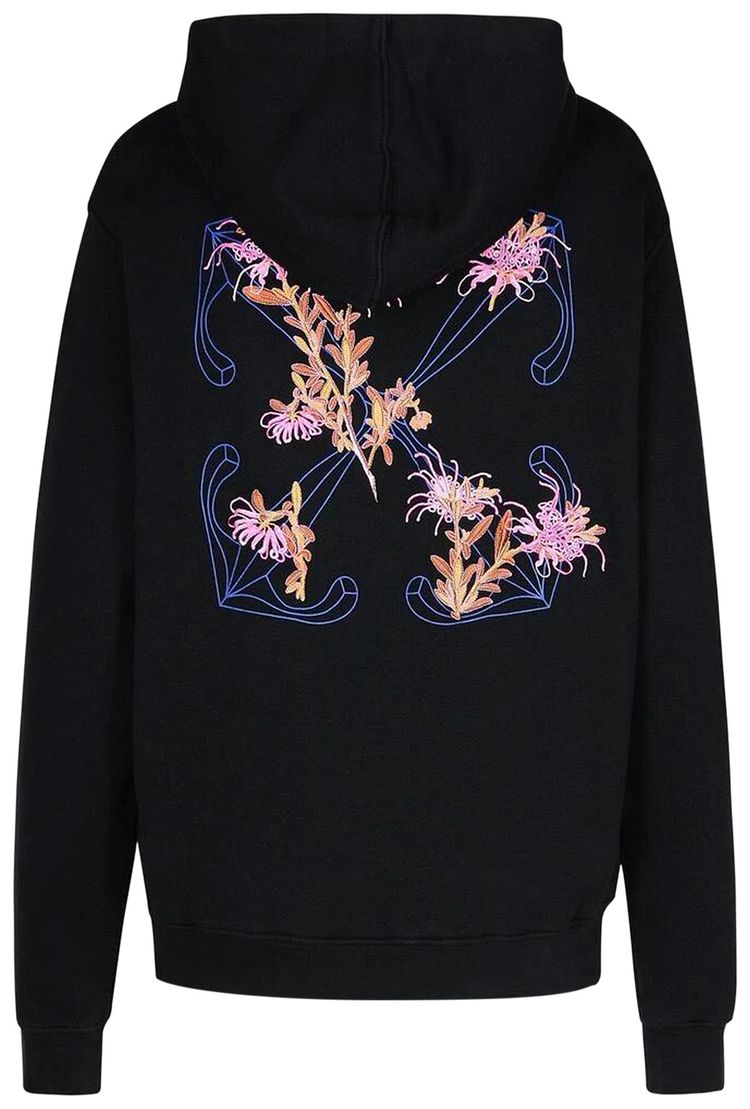 Off White Logo Embroidered Drawstring Hoodie Black