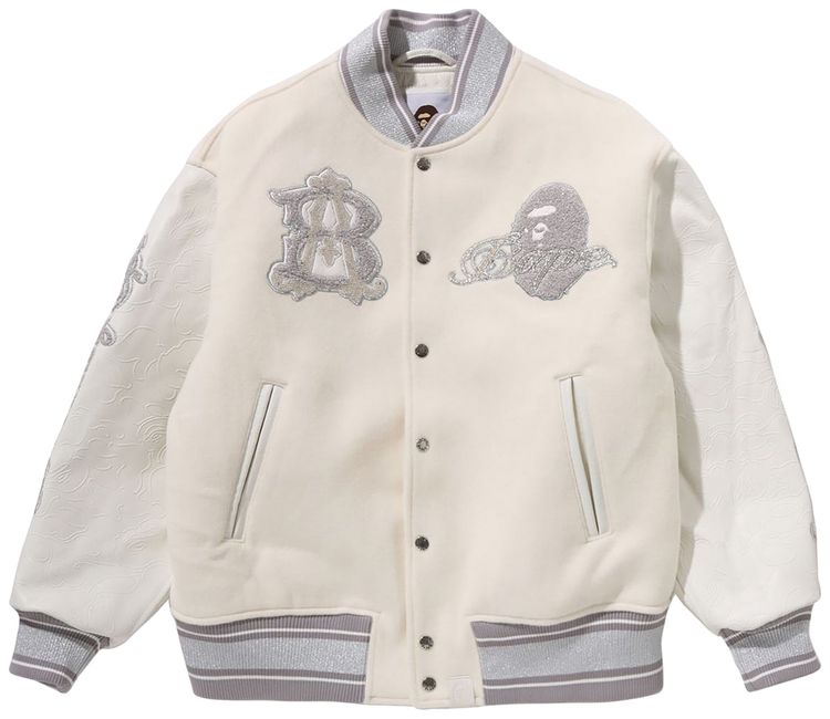 BAPE Camo Logo Wool Varsity Jacket White