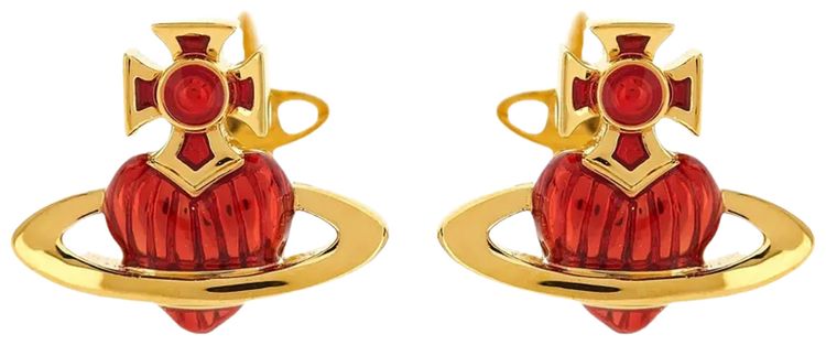 Vivienne Westwood Fabianna Relief Earrings GoldRed Enamel