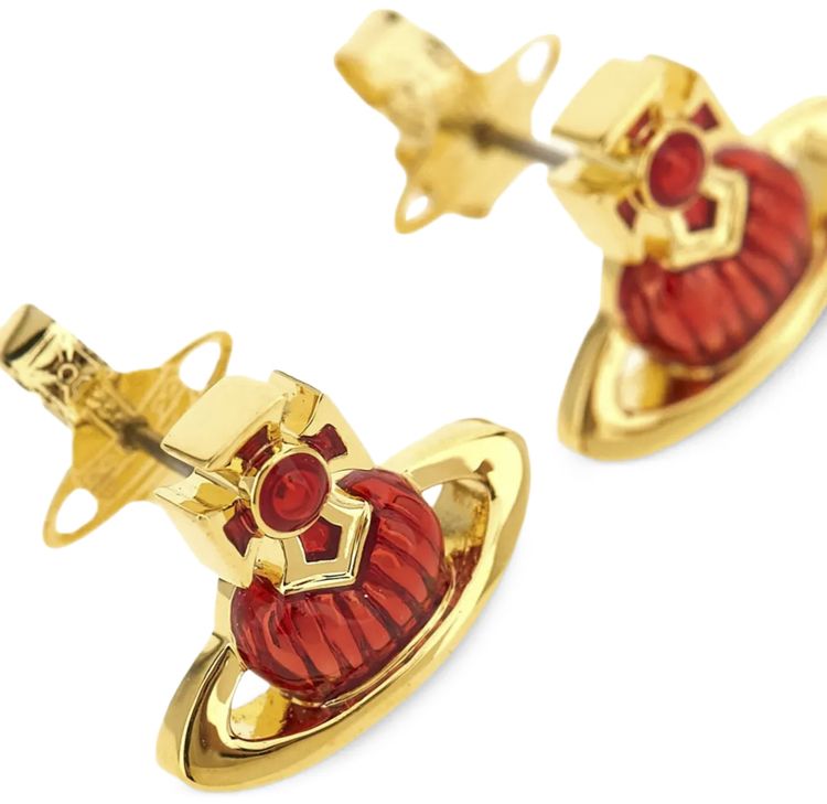 Vivienne Westwood Fabianna Relief Earrings GoldRed Enamel