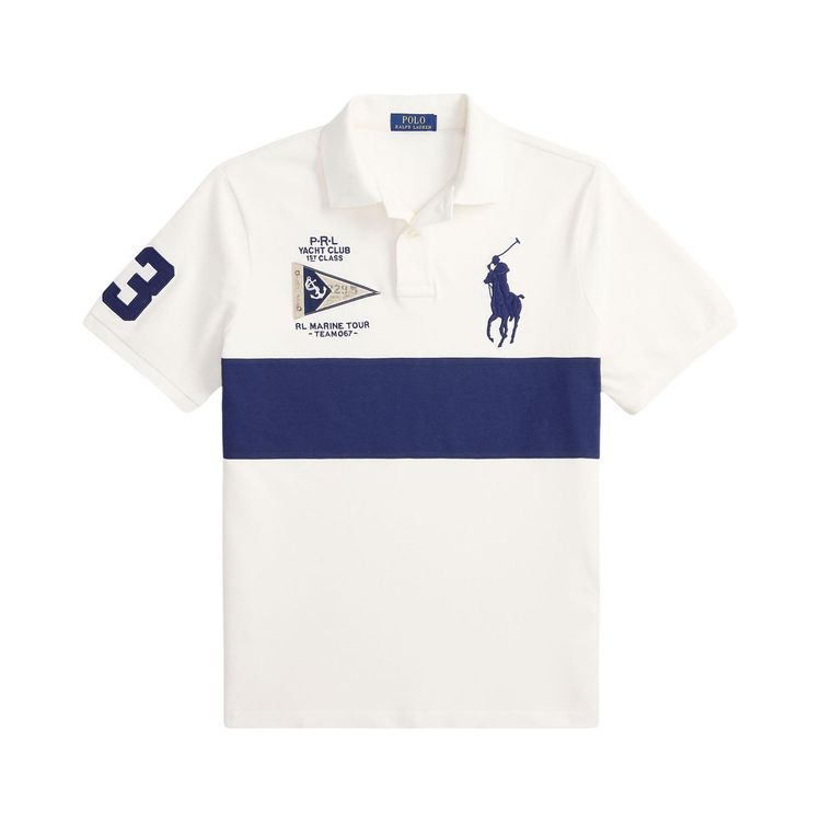 Polo Ralph Lauren Short Sleeve Basic Mesh Prl Yacht Club Patch Chest Stripe Polo NevisNewport Navy