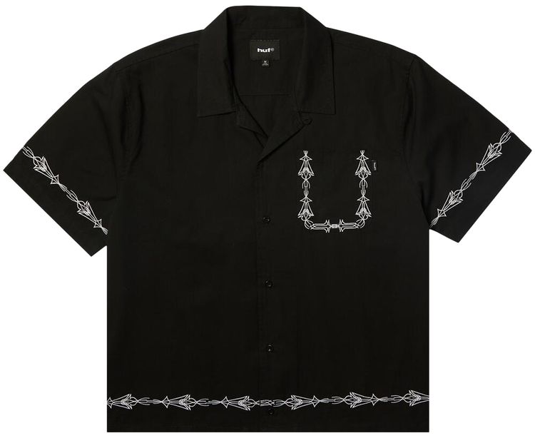 HUF Pinstripe Emb Short Sleeve Resort Shirt Black