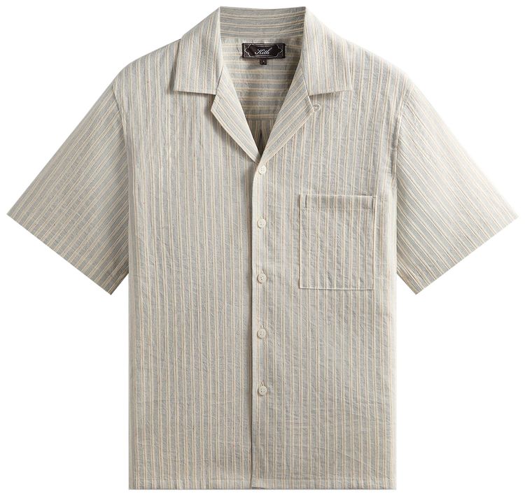Kith Neon Slub Stripe Cropped Beckham Camp Collar Shirt Sandrift