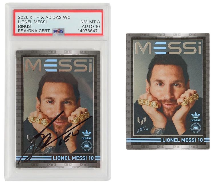 Kith x Messi x adidas Football Handball Spezial White Collegiate Royal Gold With Trading Card