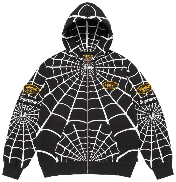 Supreme x Vanson Leathers Spider Man Zip Up Hooded Sweatshirt Black
