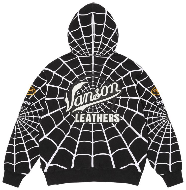 Supreme x Vanson Leathers Spider Man Zip Up Hooded Sweatshirt Black