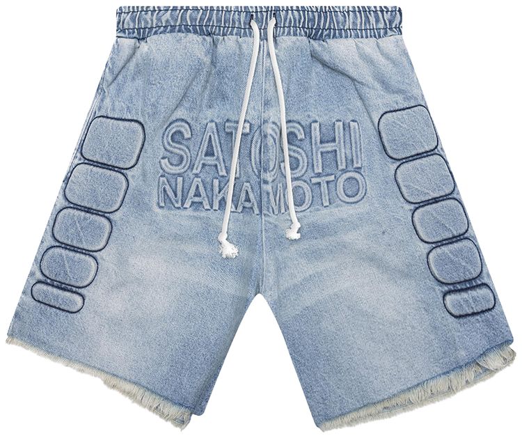 Satoshi Nakamoto Denim Moto Shorts Blue Denim