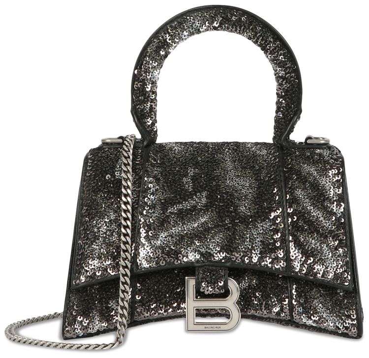 Balenciaga Hourglass XS Top Handle Bag With Sequins BlackDark Grey