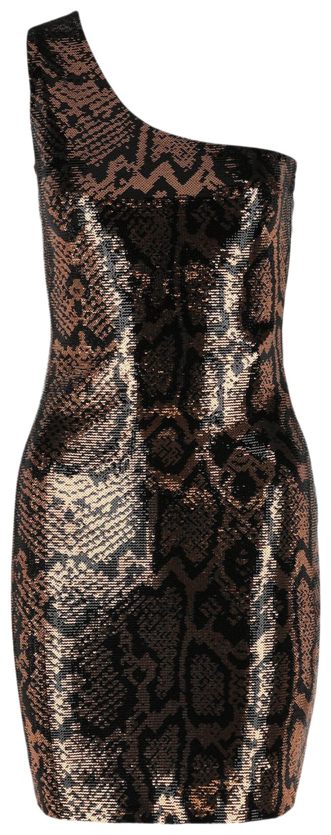 Balenciaga One Shoulder Snake Sequined Mini Dress Gold