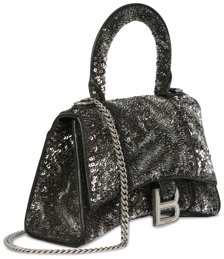 Balenciaga Hourglass XS Top Handle Bag With Sequins BlackDark Grey