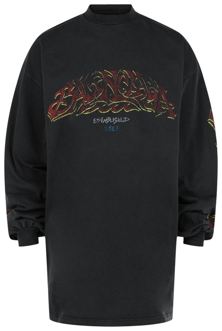 Balenciaga Graphic Long Sleeve T Shirt Black