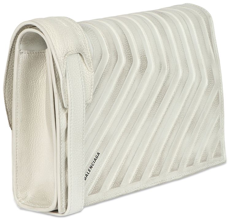 Balenciaga Distressed Grained Calfskin Embossed Car Flap Bag WhiteBlackDirt