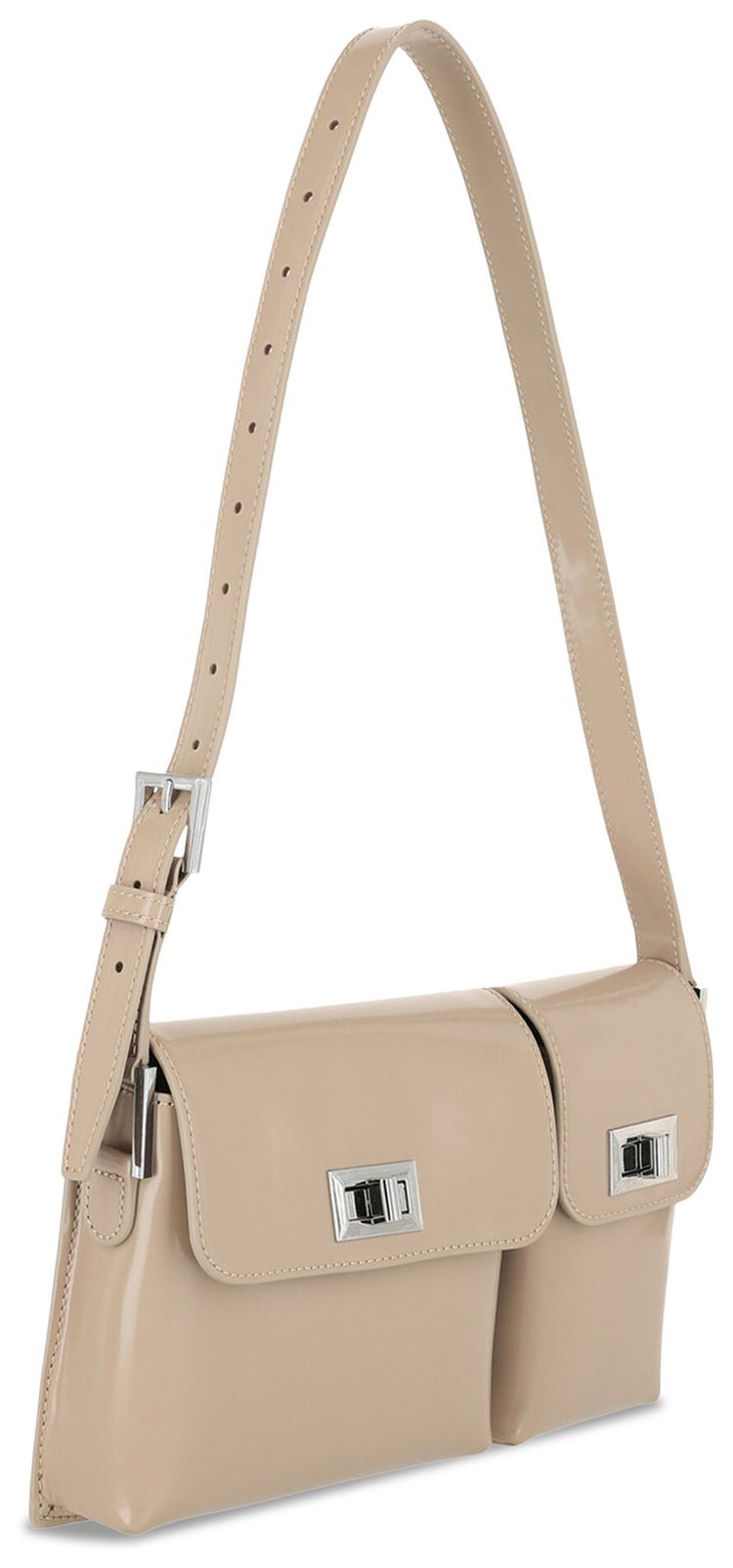 BY FAR Billy Patent Leather Shoulder Bag Taupe