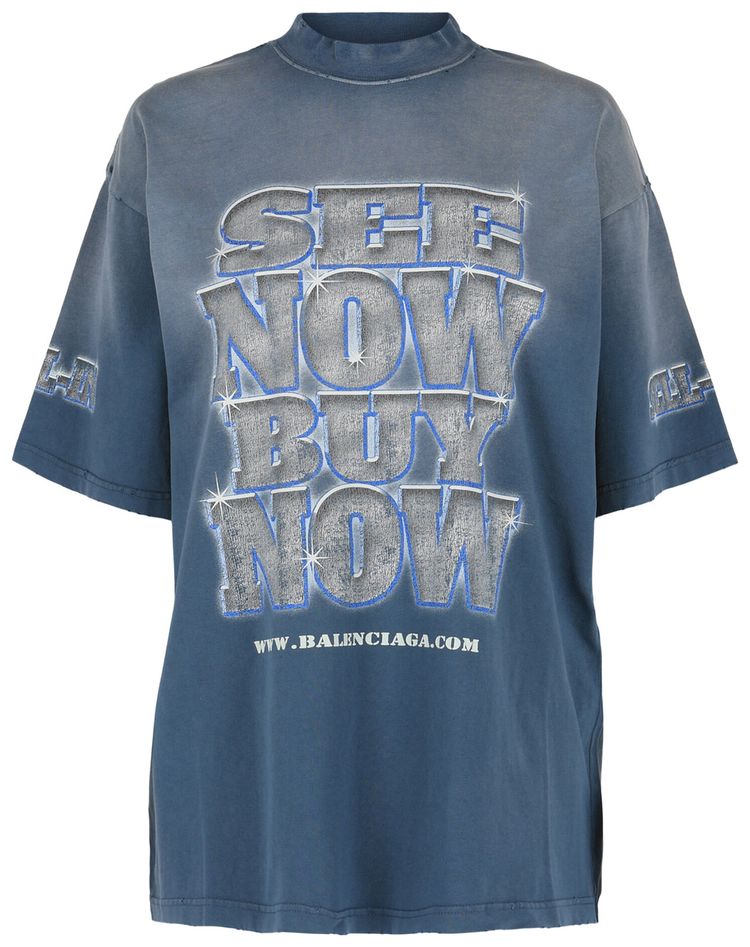 Balenciaga Medium Fit See Now Buy Now Graphic T Shirt Washed Blue