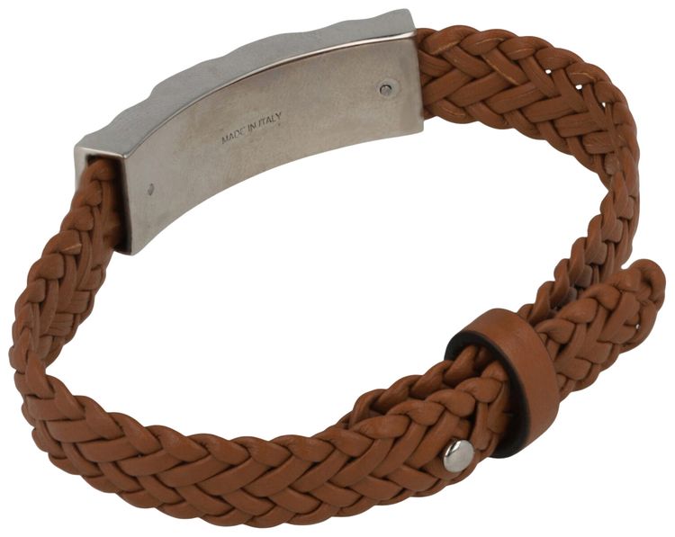 Ferragamo Braided Leather Logo Bracelet Silver