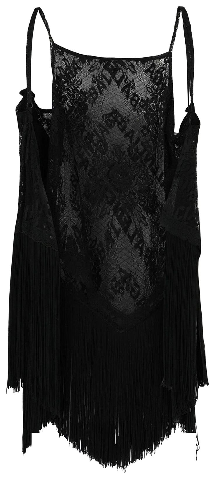 Balenciaga Scarf Fringe Top In Lace Black