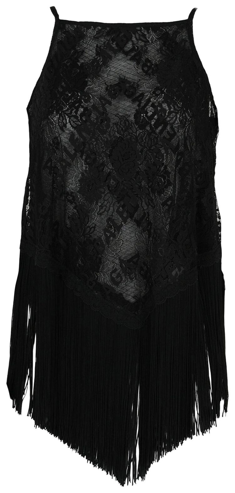 Balenciaga Scarf Fringe Top In Lace Black