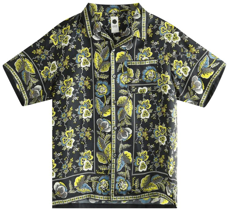 vowels Short Sleeve Silk Shirt Black
