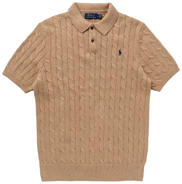 Polo Ralph Lauren Short Sleeve Cotton Cable Knit Sweater Camel Melange