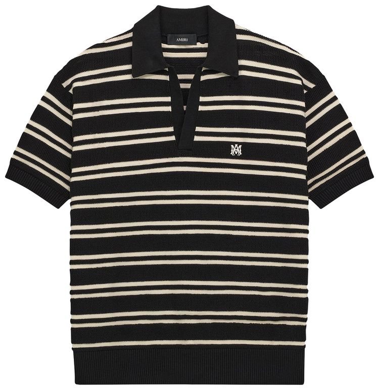 Amiri MA Stripe Knit Short Sleeve Polo Black