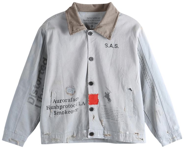 SAITOS Patchwork Print Jacket Faded Grey