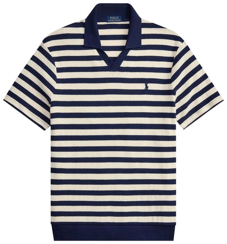 Polo Ralph Lauren Cotton Club Stripe Collar Polo Newport NavyPale Cream