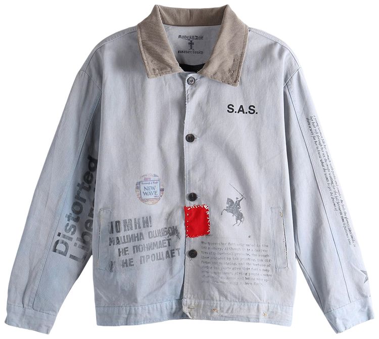SAITOS Patchwork Print Jacket Faded Grey