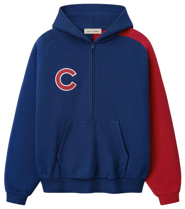 Fear of God Essentials Cubs Raglan Half Zip Sport Hoodie Estate Blue Stone Red